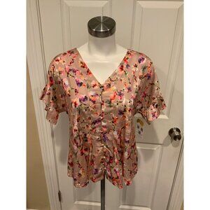 Dolan Left Coast Collection Pink & Multicolor Floral Patterned Button-Up, Size S